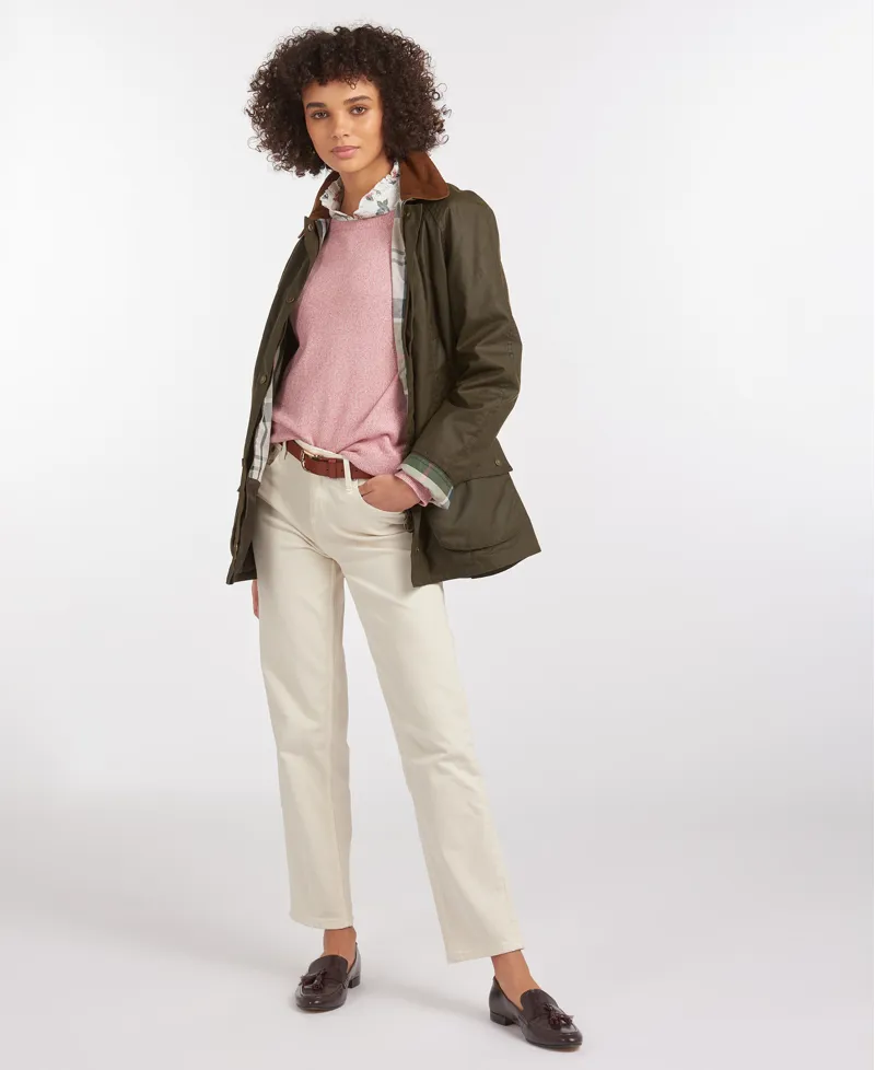 Barbour Ladies Aintree Wax Jacket Archive Olive/Pink Olive Tartan -3